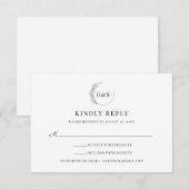 シンプルなモノグラム ハーフリース 結婚式 RSVP (正面/裏面)