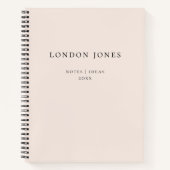 シンプルなモノグラム ブラッシュ ピンク 名前 ノートブック (正面)