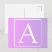 シンプルなモノグラム | 優しいピンク/パープルのオンブレ ポストカード (正面/裏面)