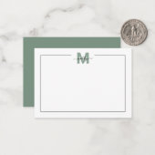 シンプルなモノグラム Sage Green Script ノートカード (正面/裏面インサイチュ)