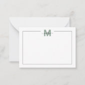 シンプルなモノグラム Sage Green Script ノートカード (正面)