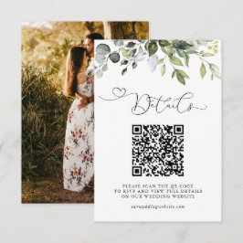 シンプルなユーカリのグリーンを使ったQRコード付きフォト 結婚式 エンクロージャーカード