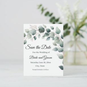 シンプルなユーカリの結婚式のSave the Dateポストカード ポストカード