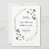 シンプルなユーカリの緑の草木|の幾何学的な結婚式 招待状 (正面)
