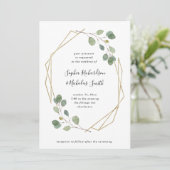 シンプルなユーカリの緑の草木|の幾何学的な結婚式 招待状 (スタンド正面)