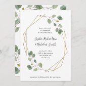 シンプルなユーカリの緑の草木|の幾何学的な結婚式 招待状 (正面/裏面)
