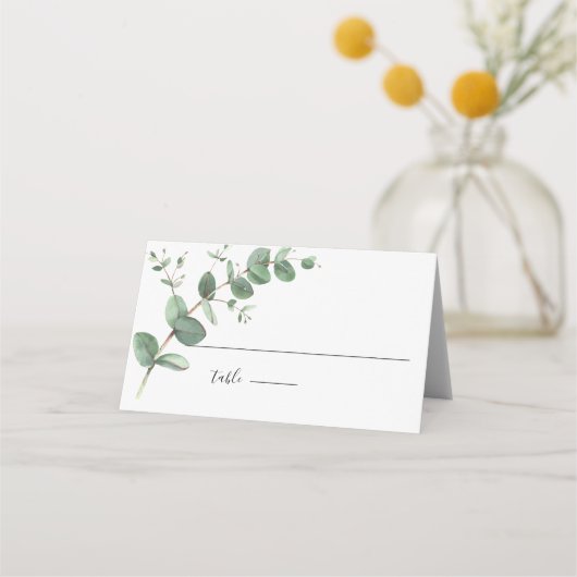 シンプルなユーカリグリーンウェディングパーティー プレイスカード (正面)