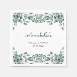 シンプルなユーカリグリーン ホワイト ブライダルシャワー スタンダードカクテルナプキン