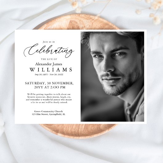 シンプルなライフフォトメモリアル葬儀 招待状