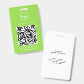 シンプルなライムグリーンのQRコード付き社員証 バッジ (正面&裏面)