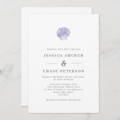 シンプルなライラック シーシェル ビーチ ウェディング 招待状 (正面/裏面)