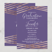 シンプルなラインのローズゴールドバイオレット卒業式 招待状 (正面/裏面)
