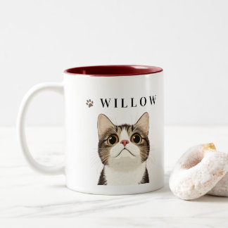 シンプルなラインアートの猫好きコーヒーマグ" ツートーンマグカップ