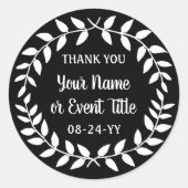 シンプルなラウレルリース 黒と白の感謝 ラウンドシール (正面)