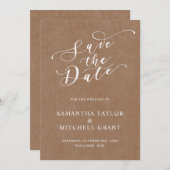 シンプルなラスティック クラフトの背景でお知らせを保存 招待状 (正面/裏面)