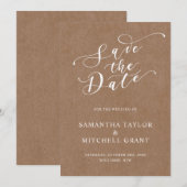 シンプルなラスティック クラフトの背景 セーブ・ザ・デート 招待状 (正面/裏面)