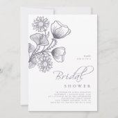 シンプルなラベンダー花の輪郭 ブライダルシャワー 招待状 (正面)