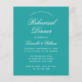 シンプルなリハーサルディナーの招待状　ターコイズブルー/白