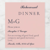 シンプルなリハーサルディナー オックスフォードブルーとベビーピンク ワインラベル (シングルラベル)