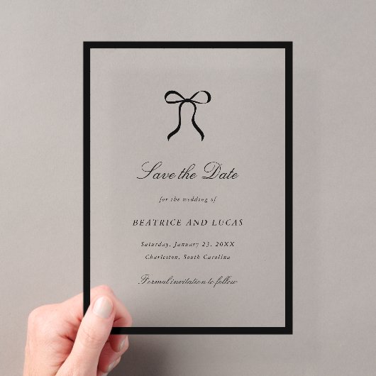 シンプルなリボンのクラシックな結婚式のSave the Date アクリル招待状 (インサイチュ (ポータブル))