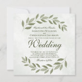 シンプルなルスティックガーデンの葉のセージグリーンウェディング 招待状 (正面)