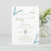シンプルなルスティックグリーン　男女問わないベビーシャワー 招待状 (スタンド正面)