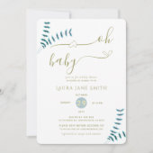 シンプルなルスティックグリーン　男女問わないベビーシャワー 招待状 (正面)