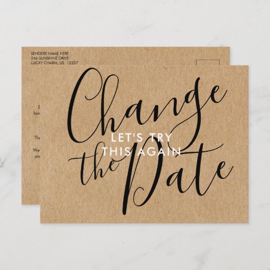 シンプルなルスティック 変更日 延期 キャンセルされました 案内ポストカード (正面/裏面)