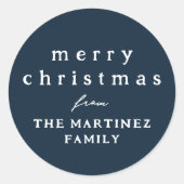 シンプルなルースティック ネイビーブルーのクリスマス ラウンドシール (正面)