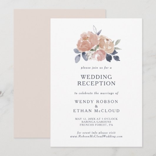 シンプルなルースド フラワーの結婚式の招待状 招待状 (正面/裏面)