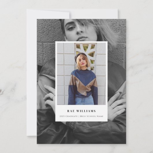 シンプルなレイヤード写真 卒業おめでとうカード 案内状 (正面)