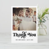 シンプルなレトロスタイルのウェディングお礼フォトカード 案内状 (スタンド正面)