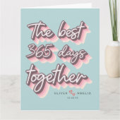 シンプルなレトロピンクパステル1st結婚記念日 カード (正面)