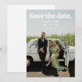 シンプルなレトロミニマリストの写真付き結婚式の事前告知 招待状 (正面/裏面)