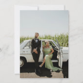 シンプルなレトロミニマリストの緑と白の写真の結婚式 招待状 (裏面)