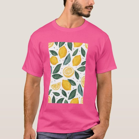 シンプルなレモンフルーツ柄アート Tシャツ (正面)