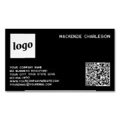 シンプルなロゴとQRコード ブラック マグネット名刺 (正面)