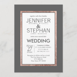 シンプルなローズゴールドラインのスレートグレー結婚式 招待状