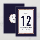 シンプルなローズゴールドラインのネイビーブルーテーブルナンバー 招待状 (正面/裏面)