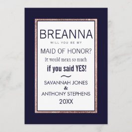 シンプルなローズゴールドラインのネイビーメイドオブオナー 招待状