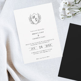 シンプルなヴィンテージクレストのモノグラム結婚式招待状