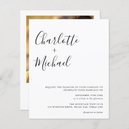 シンプルな予算結婚式招待状 - モノクロの写真付き