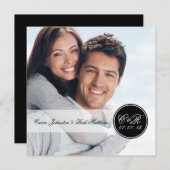 シンプルな二重イニシャルの写真の結婚式の正方形 招待状 (正面/裏面)