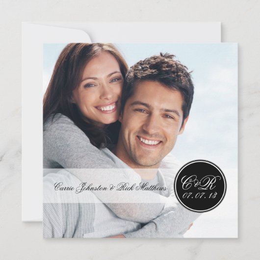 シンプルな二重イニシャルの写真の結婚式の正方形 招待状 (正面)