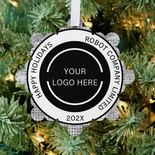 シンプルな会社ロゴと名前のシルバー オーナメントカード (インサイチュ (木))