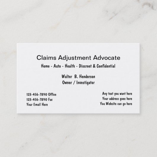 シンプルな保険金請求の調節装置 名刺 (正面)