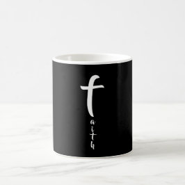 シンプルな信仰のクロス 黒と白のタイポグラフィ コーヒーマグカップ