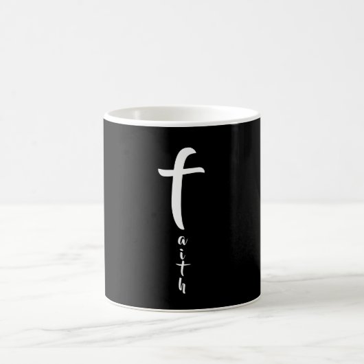シンプルな信仰のクロス 黒と白のタイポグラフィ コーヒーマグカップ (中央)