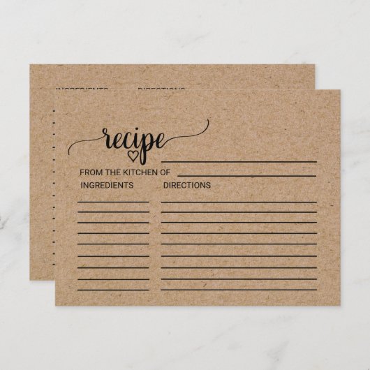 シンプルな偽のクラフト紙のウェディングシャワーレシピカード ポストカード (正面/裏面)