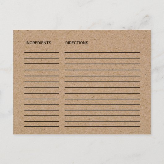 シンプルな偽のクラフト紙のウェディングシャワーレシピカード ポストカード (裏面)